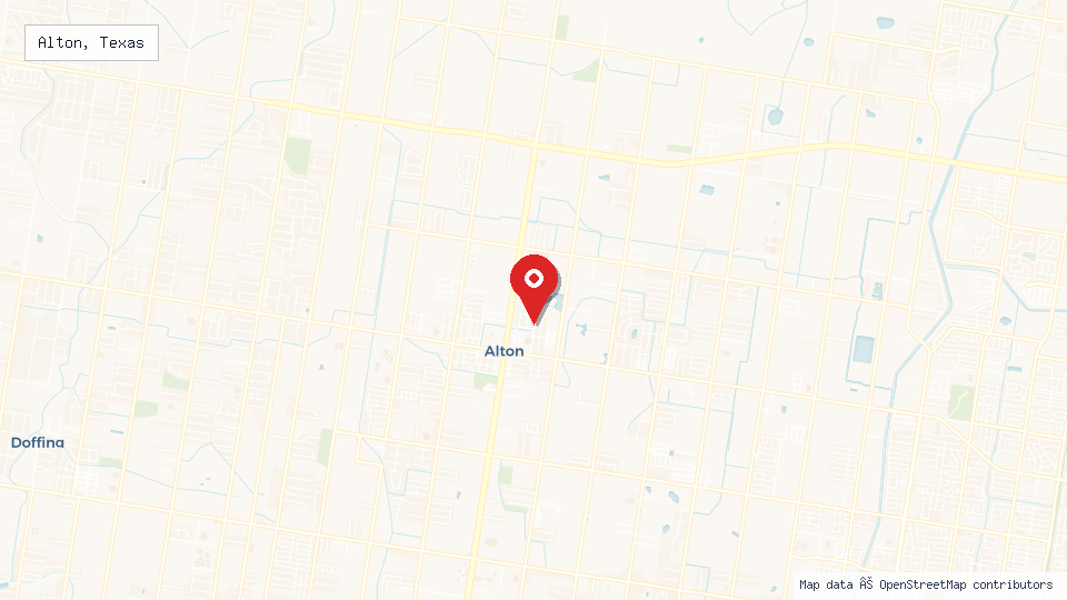 Street map of Alton, Texas with location pin