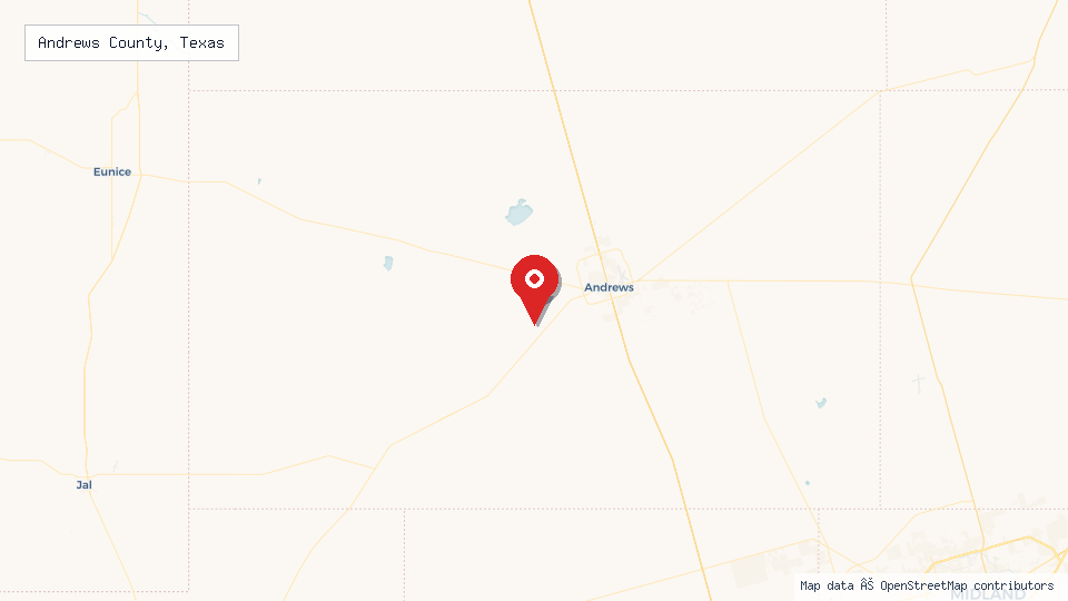 Street map of Andrews County, Texas with location pin