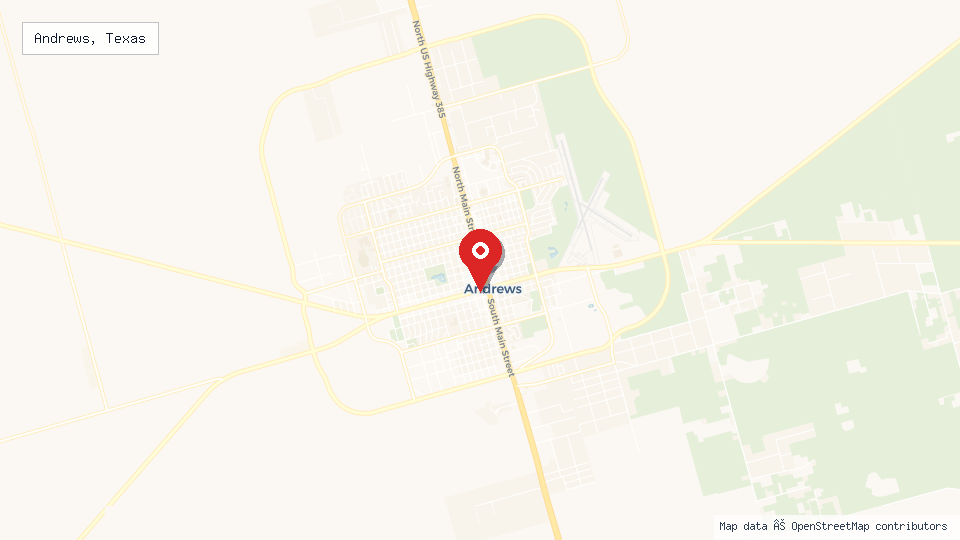 Street map of Andrews, Texas with location pin