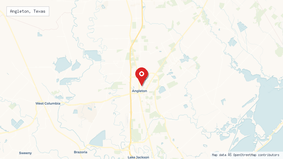 Street map of Angleton, Texas with location pin
