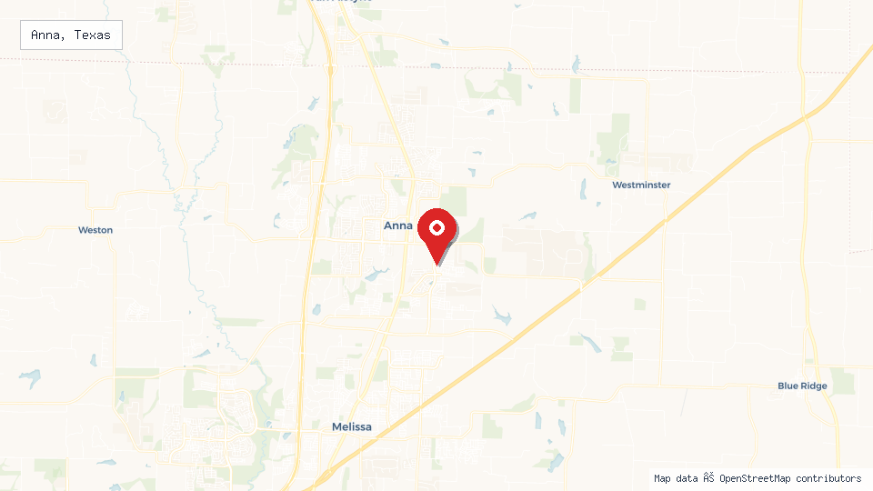 Street map of Anna, Texas with location pin