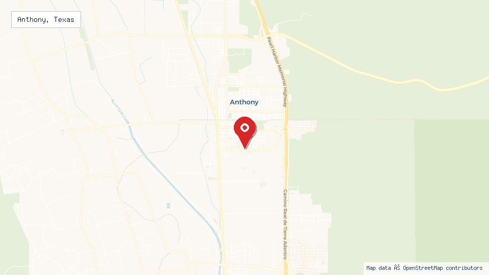 Street map of Anthony, Texas with location pin