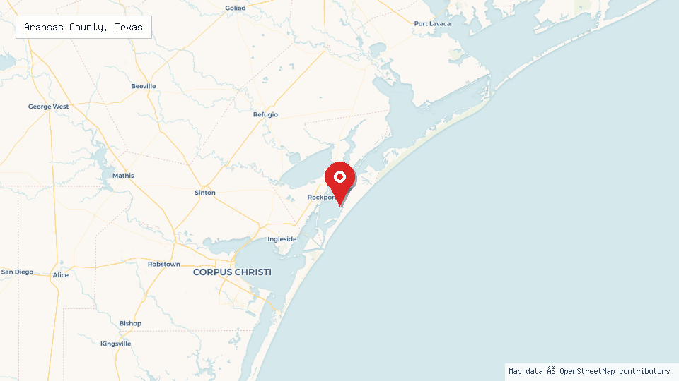 Street map of Aransas County, Texas with location pin