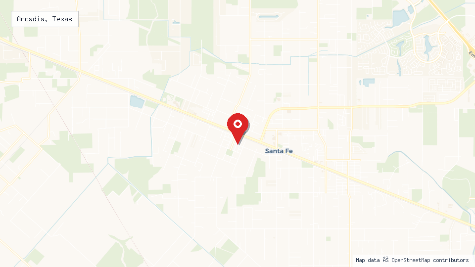 Street map of Arcadia, Texas with location pin