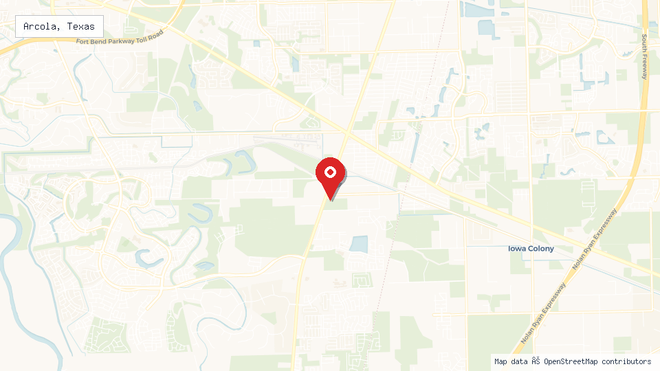 Street map of Arcola, Texas with location pin