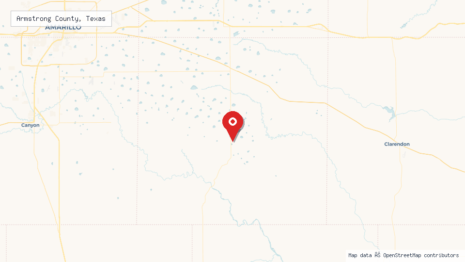 Street map of Armstrong County, Texas with location pin