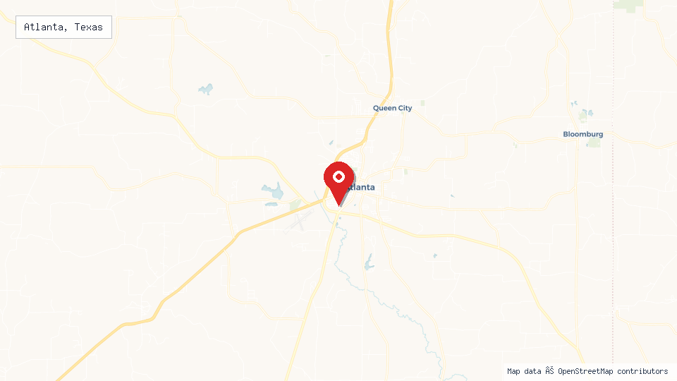Street map of Atlanta, Texas with location pin
