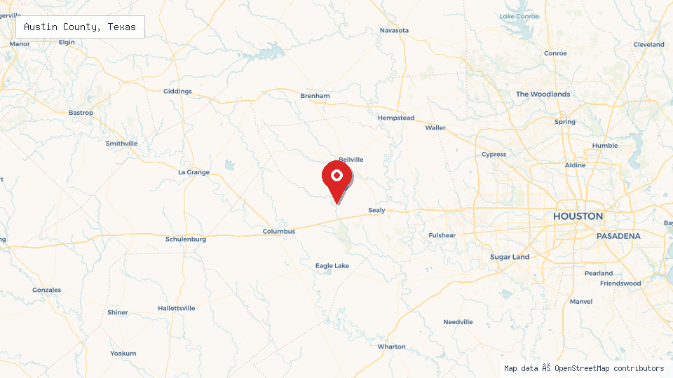 Street map of Austin County, Texas with location pin