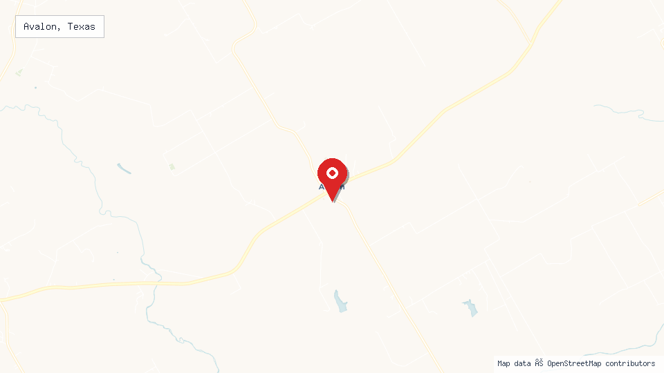 Street map of Avalon, Texas with location pin