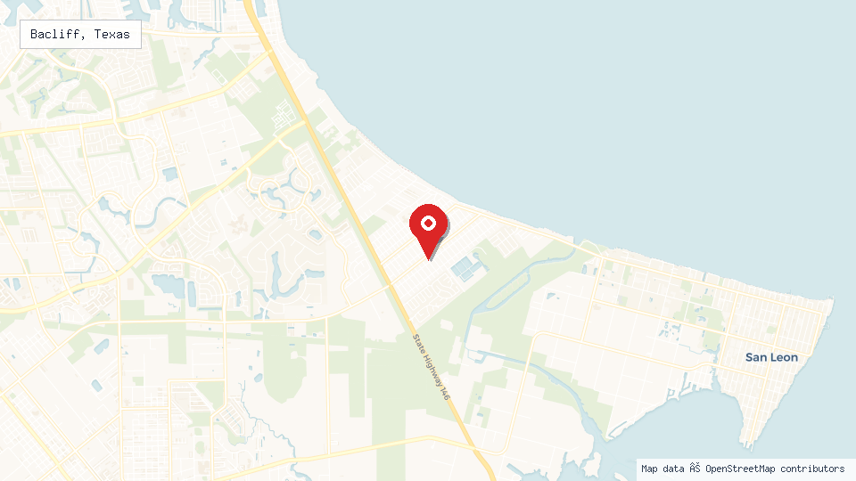 Street map of Bacliff, Texas with location pin