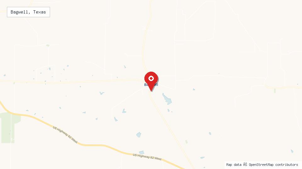 Street map of Bagwell, Texas with location pin
