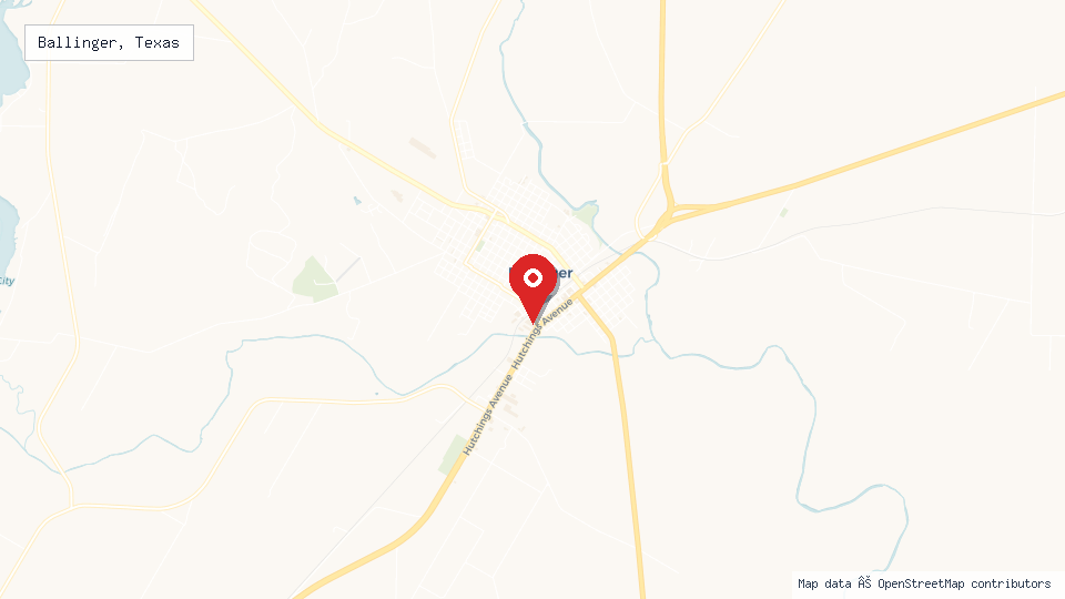 Street map of Ballinger, Texas with location pin