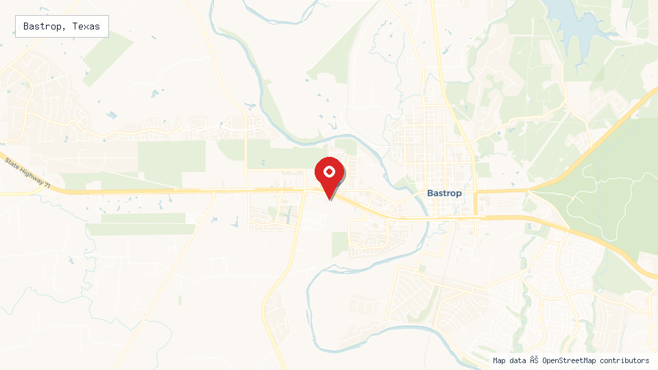 Street map of Bastrop, Texas with location pin