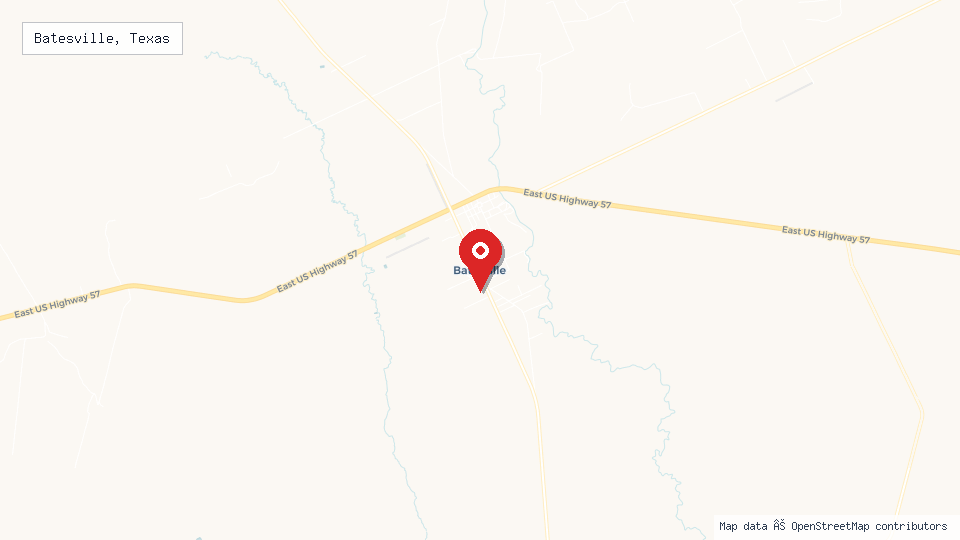 Street map of Batesville, Texas with location pin