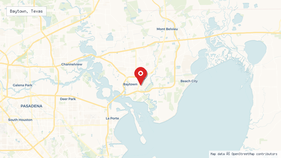Street map of Baytown, Texas with location pin