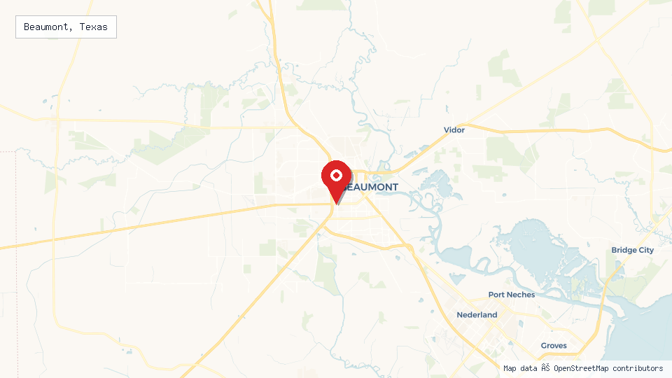 Street map of Beaumont, Texas with location pin