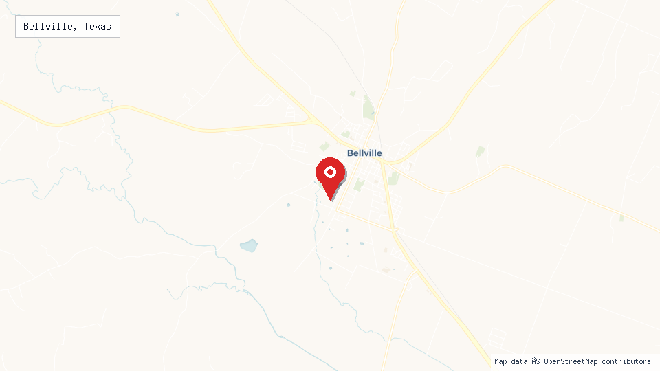 Street map of Bellville, Texas with location pin