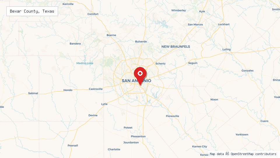 Street map of Bexar County, Texas with location pin