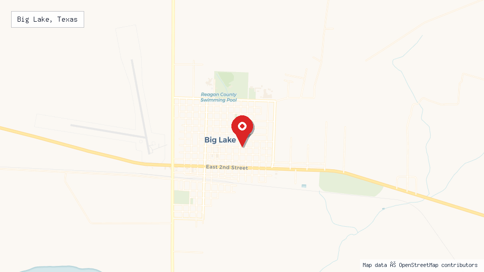 Street map of Big Lake, Texas with location pin