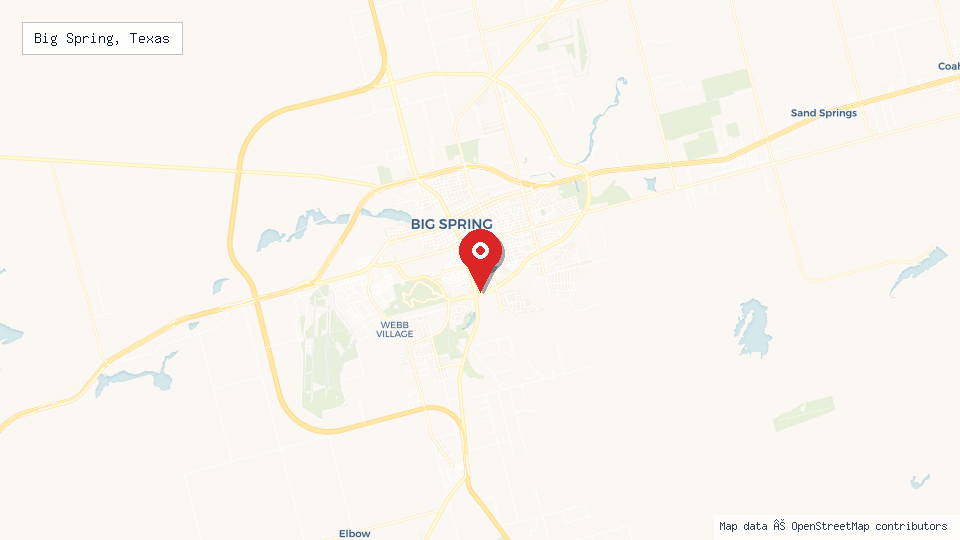 Street map of Big Spring, Texas with location pin