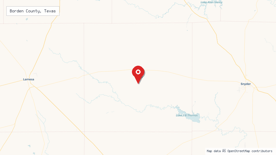 Street map of Borden County, Texas with location pin