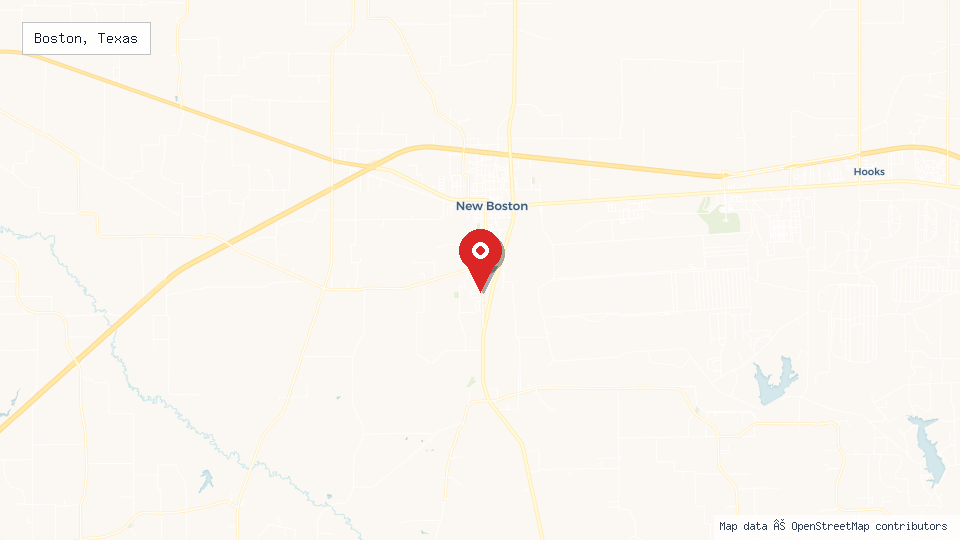 Street map of Boston, Texas with location pin