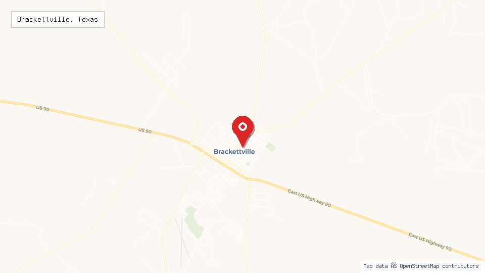 Street map of Brackettville, Texas with location pin