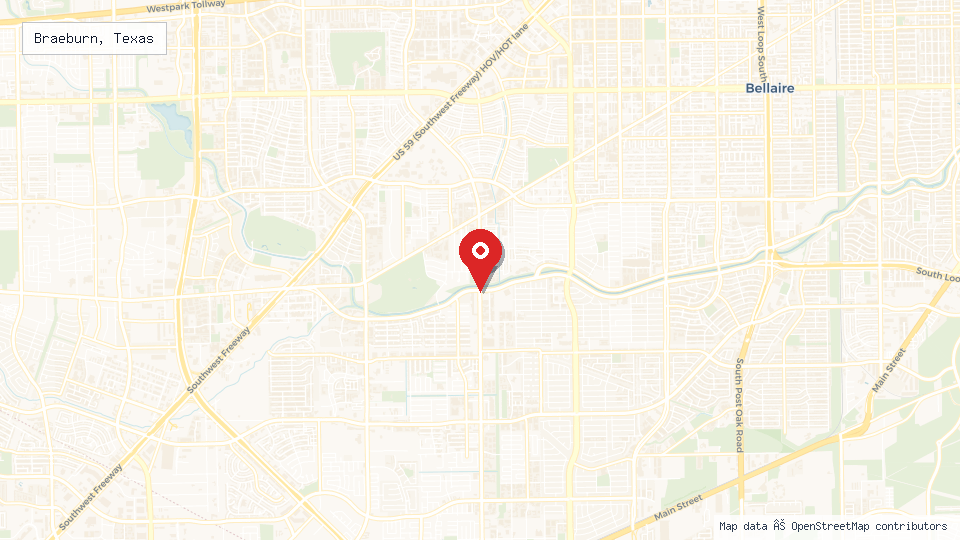 Street map of Braeburn, Texas with location pin