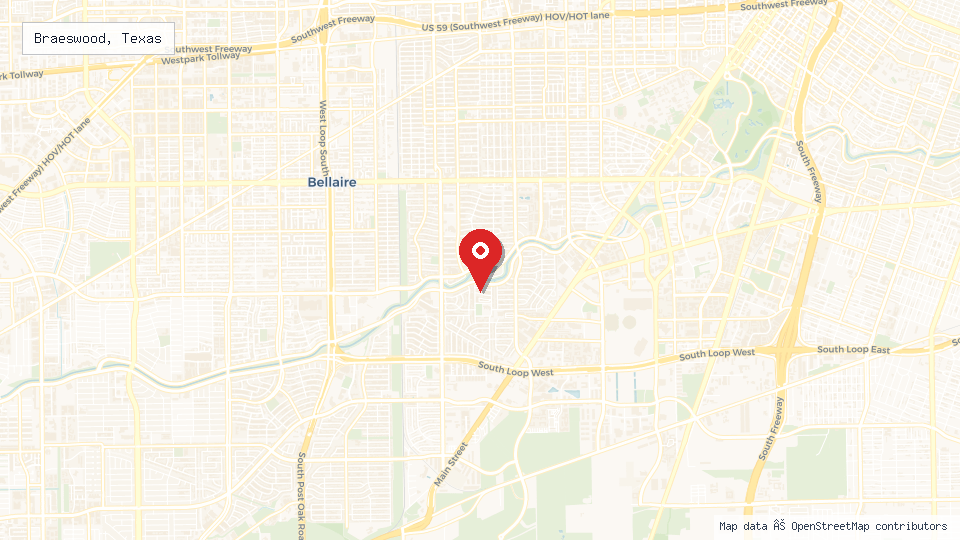 Street map of Braeswood, Texas with location pin