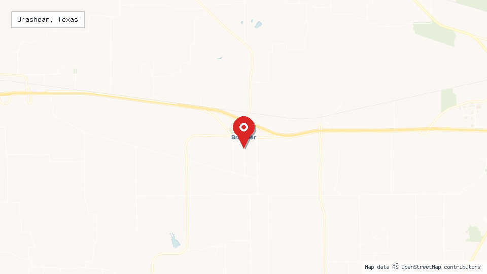 Street map of Brashear, Texas with location pin