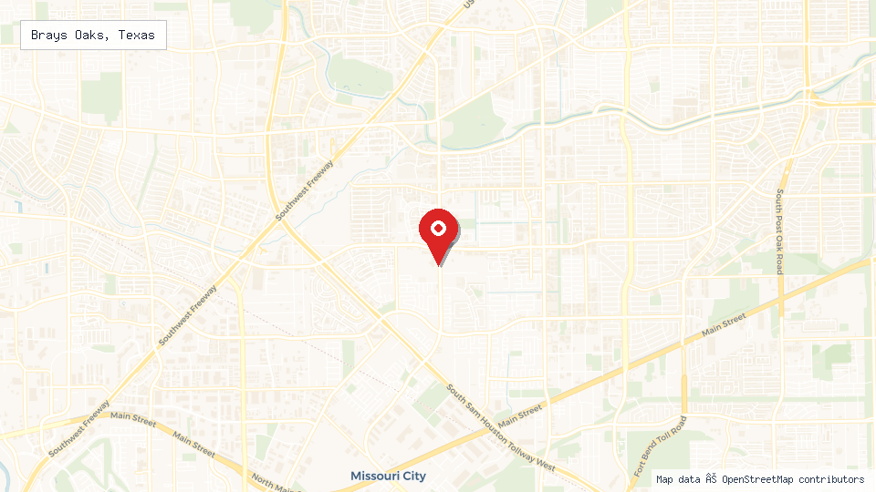 Street map of Brays Oaks, Texas with location pin