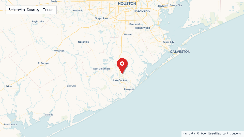Street map of Brazoria County, Texas with location pin
