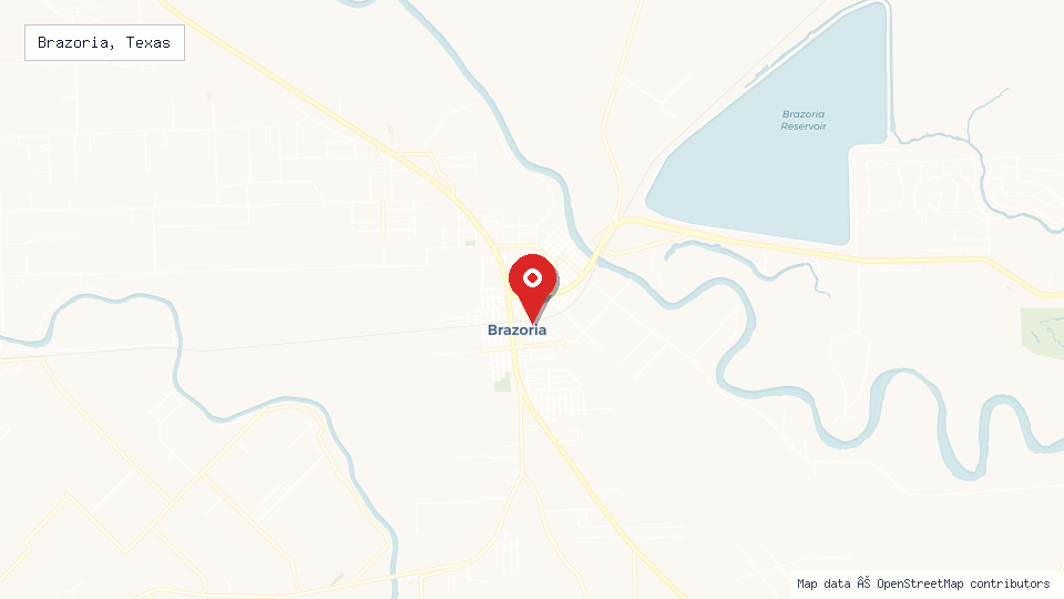 Street map of Brazoria, Texas with location pin