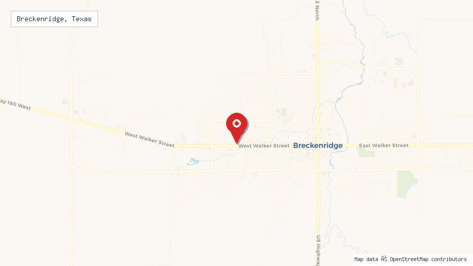 Street map of Breckenridge, Texas with location pin