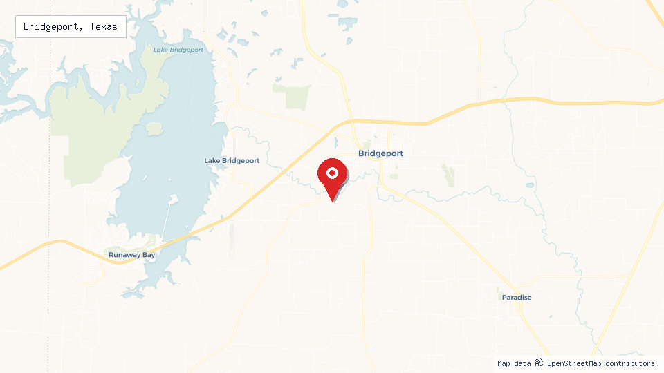 Street map of Bridgeport, Texas with location pin