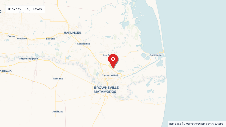 Street map of Brownsville, Texas with location pin