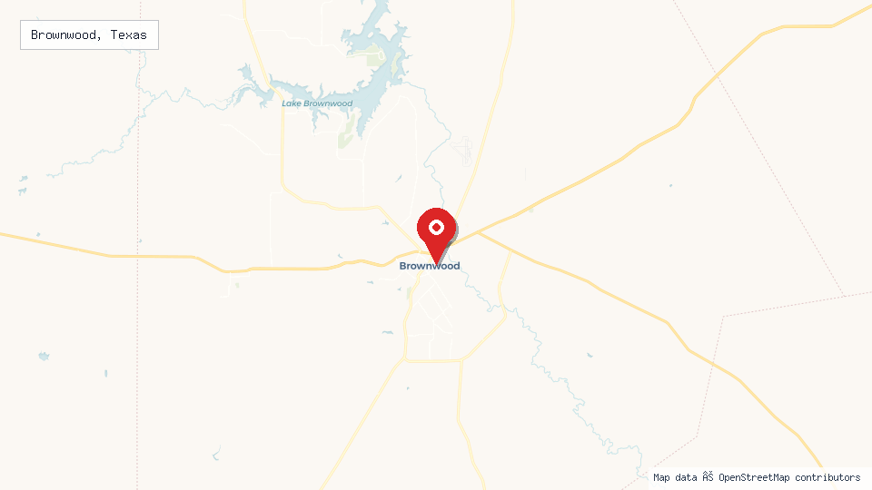 Street map of Brownwood, Texas with location pin