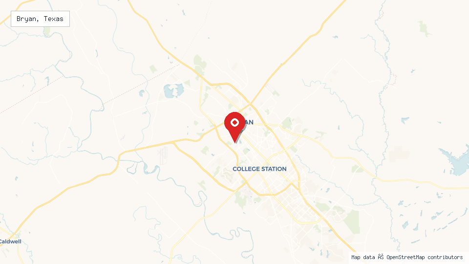 Street map of Bryan, Texas with location pin