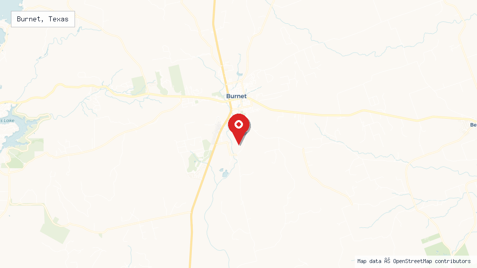 Street map of Burnet, Texas with location pin