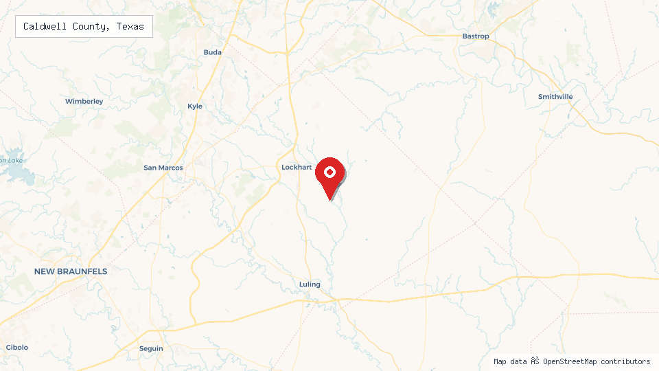 Street map of Caldwell County, Texas with location pin