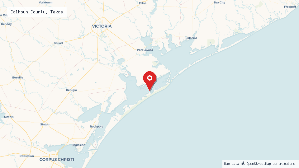 Street map of Calhoun County, Texas with location pin