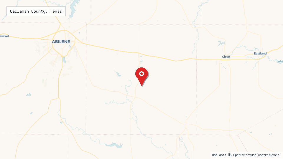 Street map of Callahan County, Texas with location pin