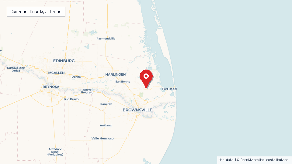 Street map of Cameron County, Texas with location pin