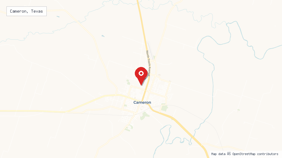 Street map of Cameron, Texas with location pin