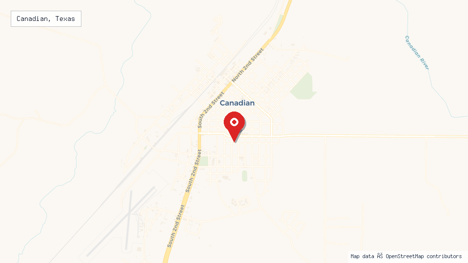 Street map of Canadian, Texas with location pin
