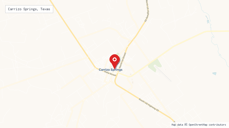 Street map of Carrizo Springs, Texas with location pin