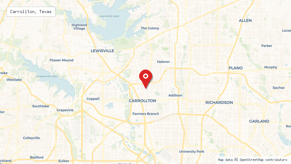 Street map of Carrollton, Texas with location pin