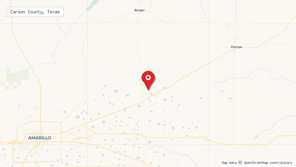 Street map of Carson County, Texas with location pin