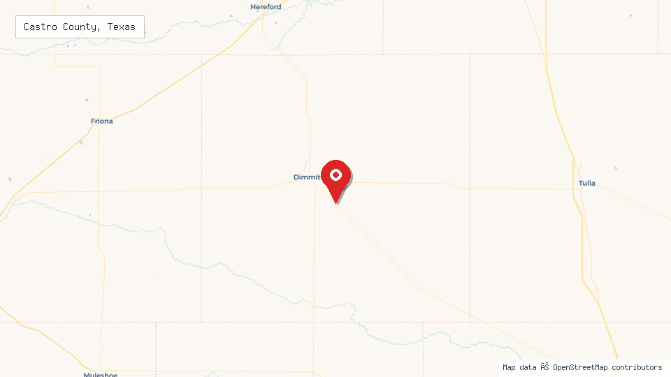 Street map of Castro County, Texas with location pin