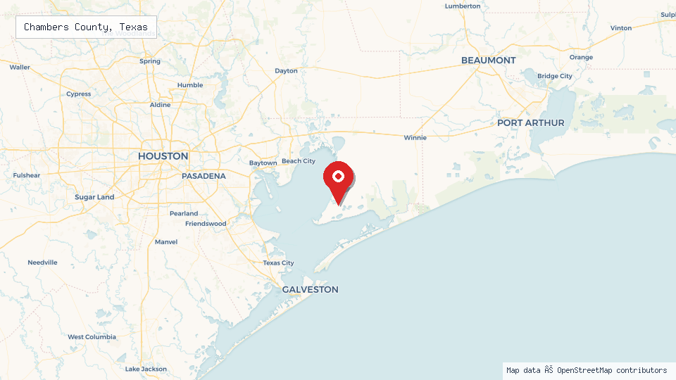 Street map of Chambers County, Texas with location pin